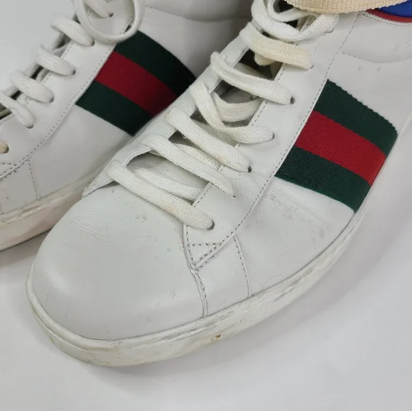 GUCCI White Leather New Ace High Top Sneakers sz 8
